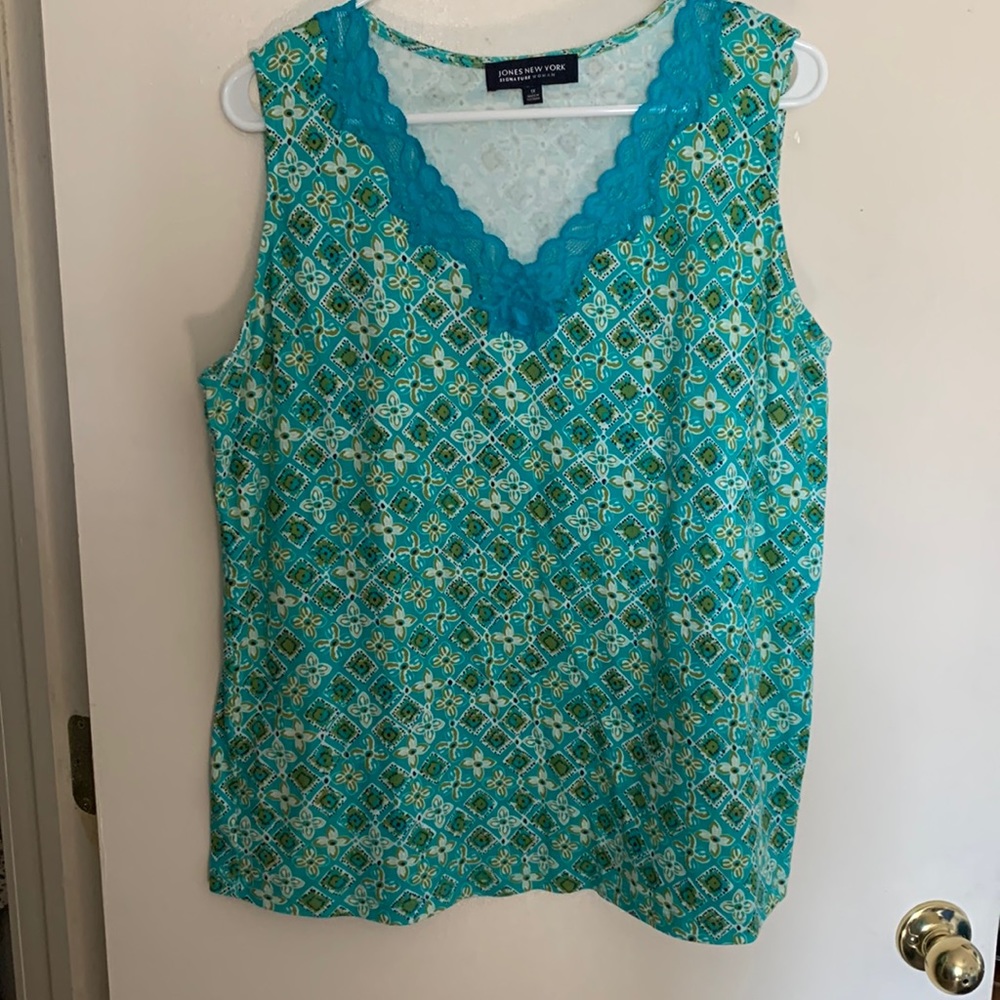 Jones New York Tank Top. Teal patterned. Size 1X